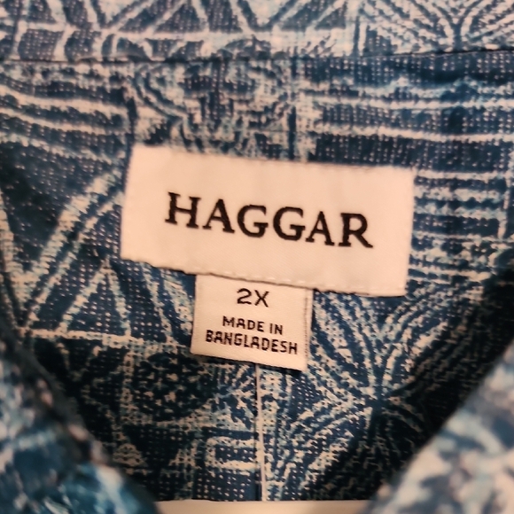 Haggar NWT  Men's Teal Geometric Button Down Shirt - Picture 3 of 7